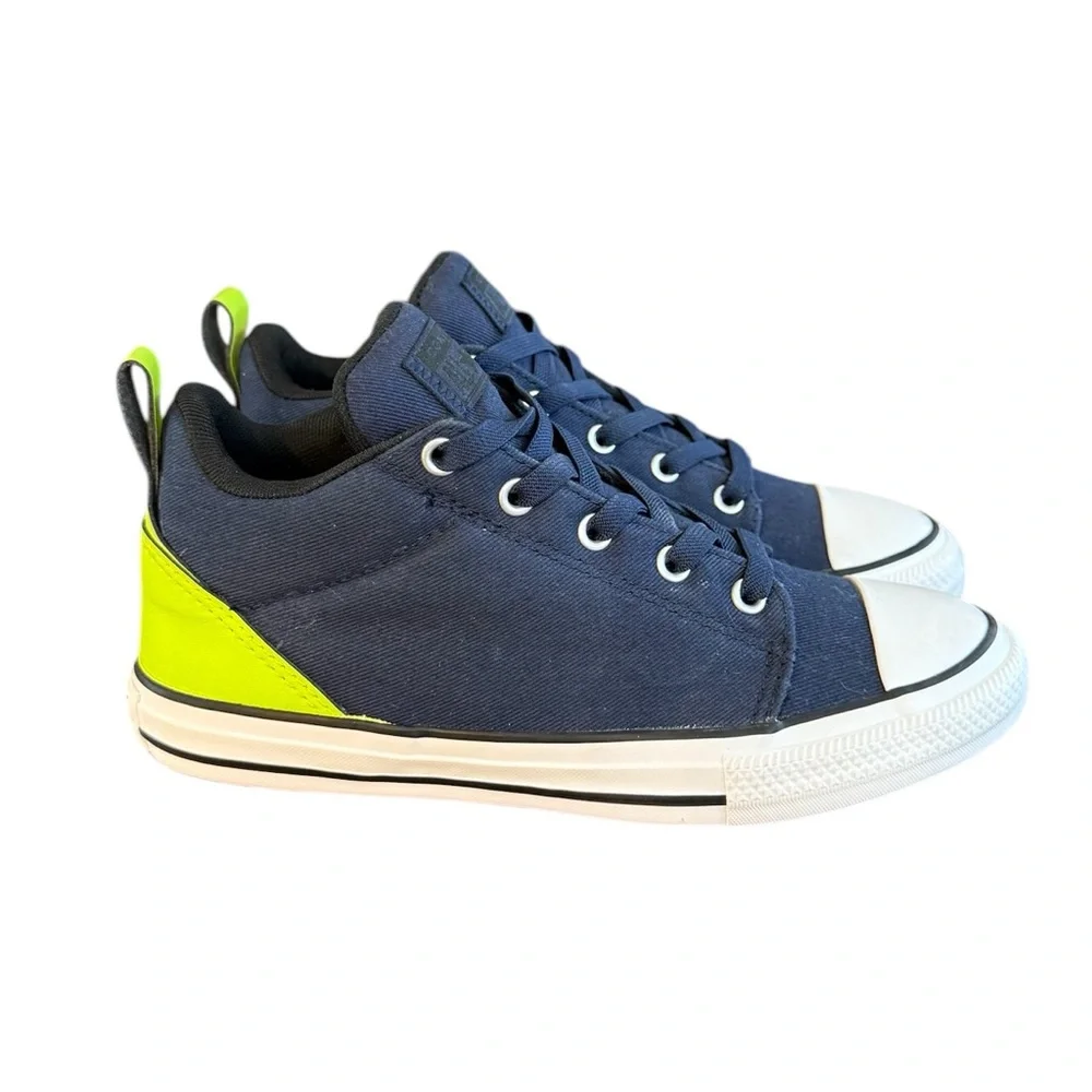 Converse Chuck Taylor Mid Top Sneakers Juniors Size 4 Navy Blue/Bright Green